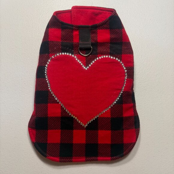 Buffalo Plaid Dog Harness Vest with Red Rhinestone Heart Winter Pet Outfit S - Picture 2 of 7